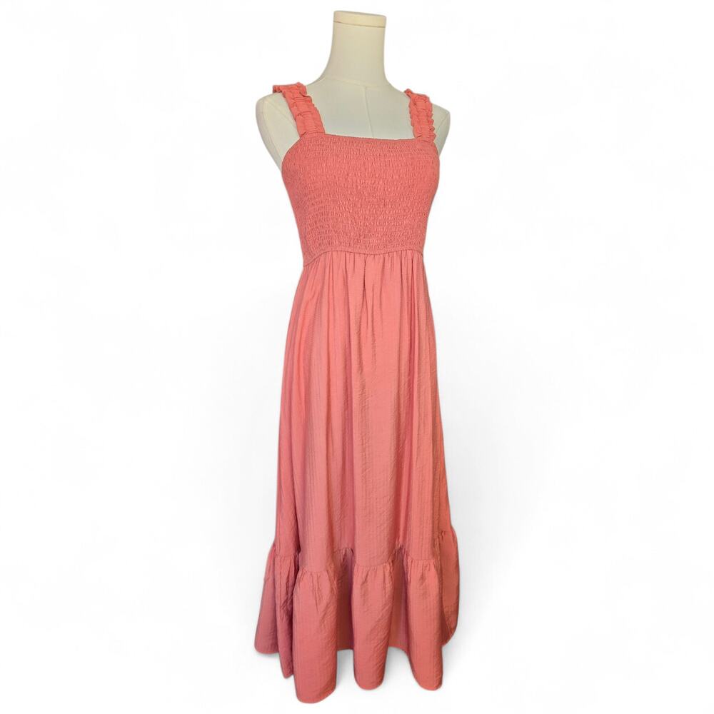 AUGUST SKY Mauve Smocked Ruffle Elastic Strap Maxi Dress